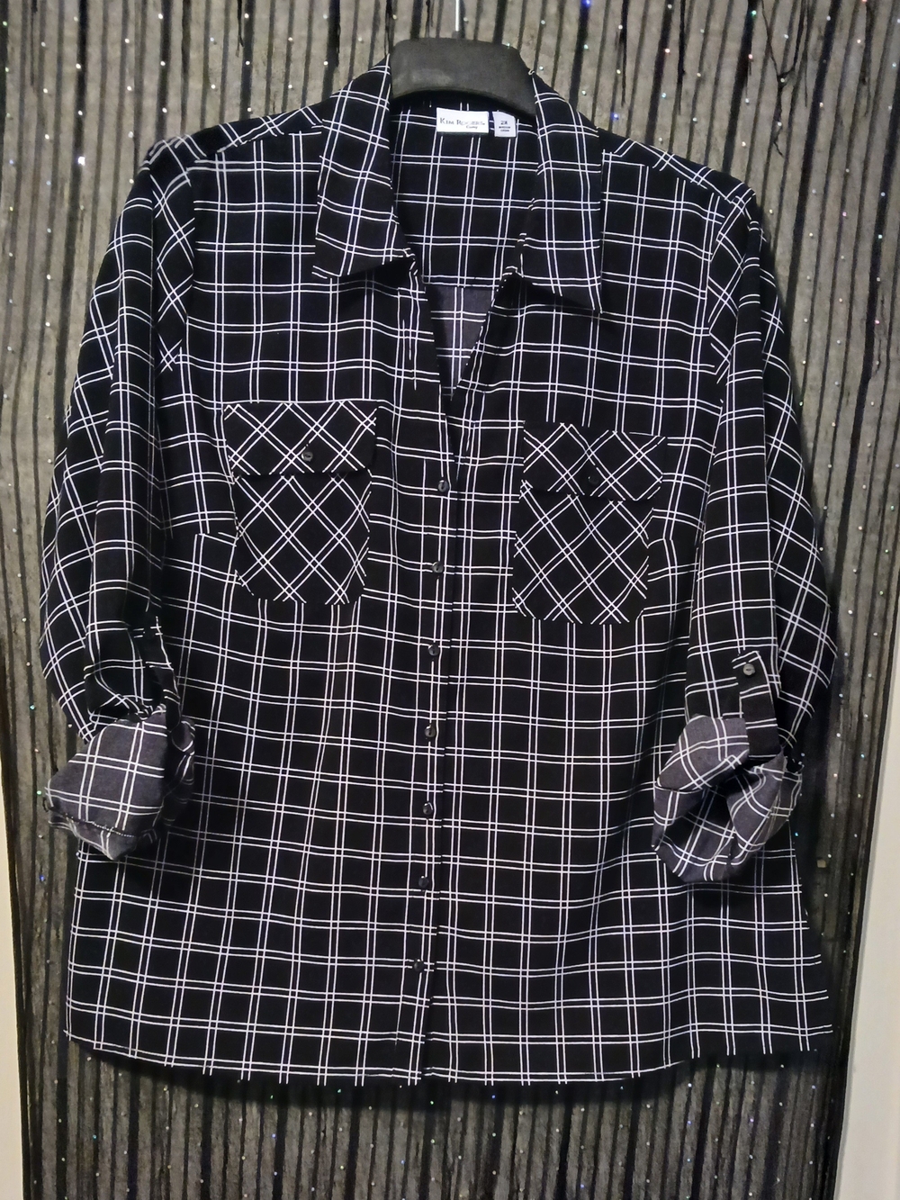 Kim Rogers Black and White Plaid Button-Up Shirt